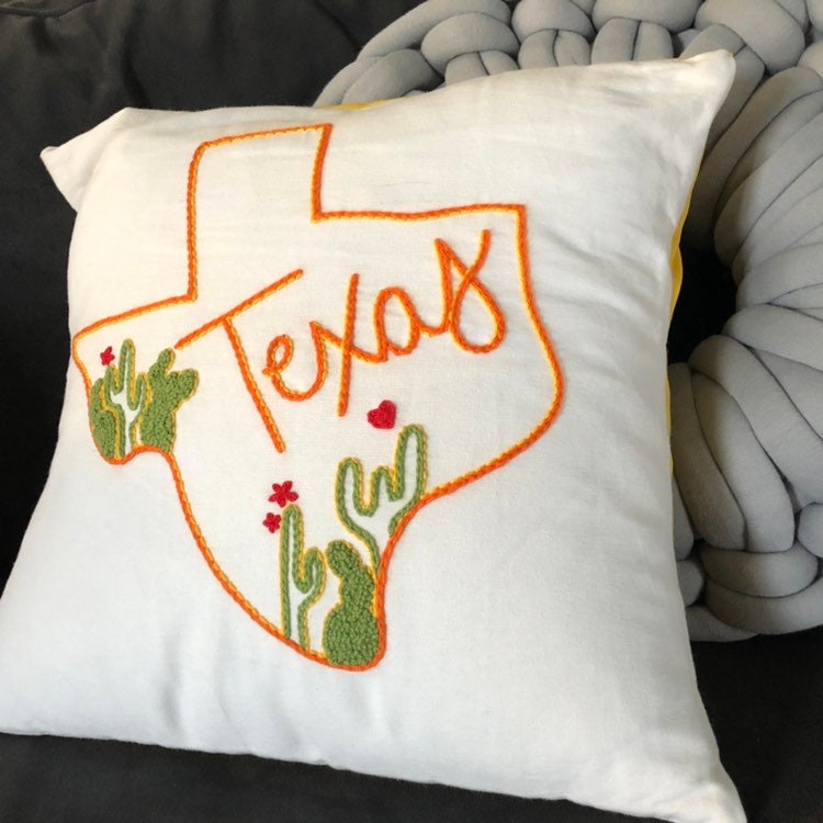 Hand Embroidered Texas Pillow Case Etsy