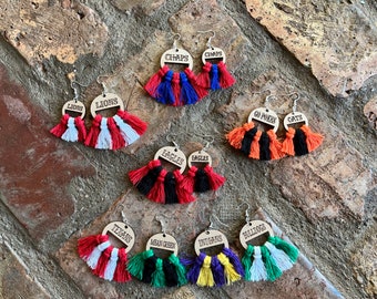 Pendientes de borla personalizados con el espíritu escolar: colores del equipo personalizados, regalo de agradecimiento para maestros, sin oro ni plata.