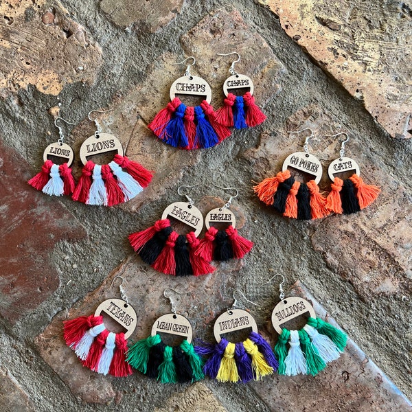 School Spirit Tassel Earrings, Teacher Appreciation Gift, Personalized School Spirit Earrings, NO GOLD or SILVER Tassels