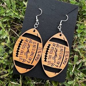 Football Earrings, Cherry Wood Let the Field Be Joyful Football Earrings