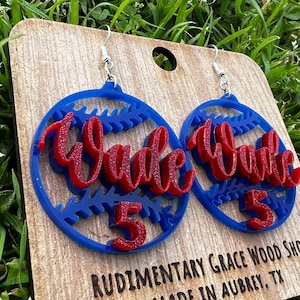 Baseball Earrings with Player Name and Number, Personalized Baseball Earrings, Custom School Spirit Earrings
