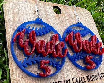Pendientes de béisbol acrílicos personalizados - Nombre y número personalizados