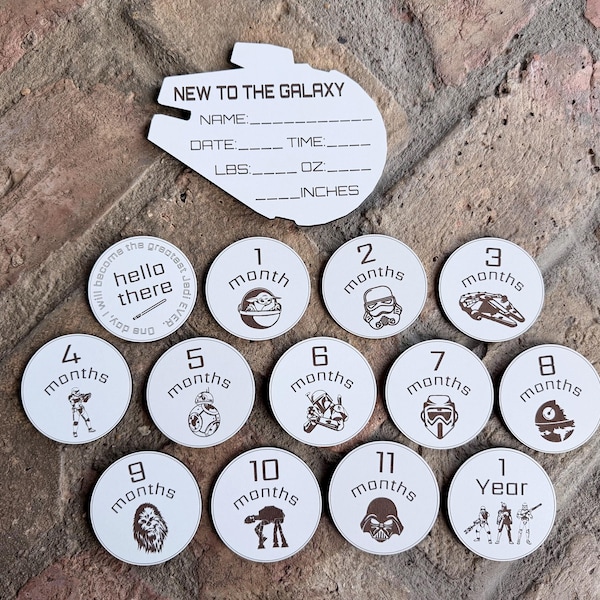 Star Wars Baby Milestones and Birth Stats Mini Discs 2.6”, Birth to 1 Year, Star Wars Baby Gift Decor