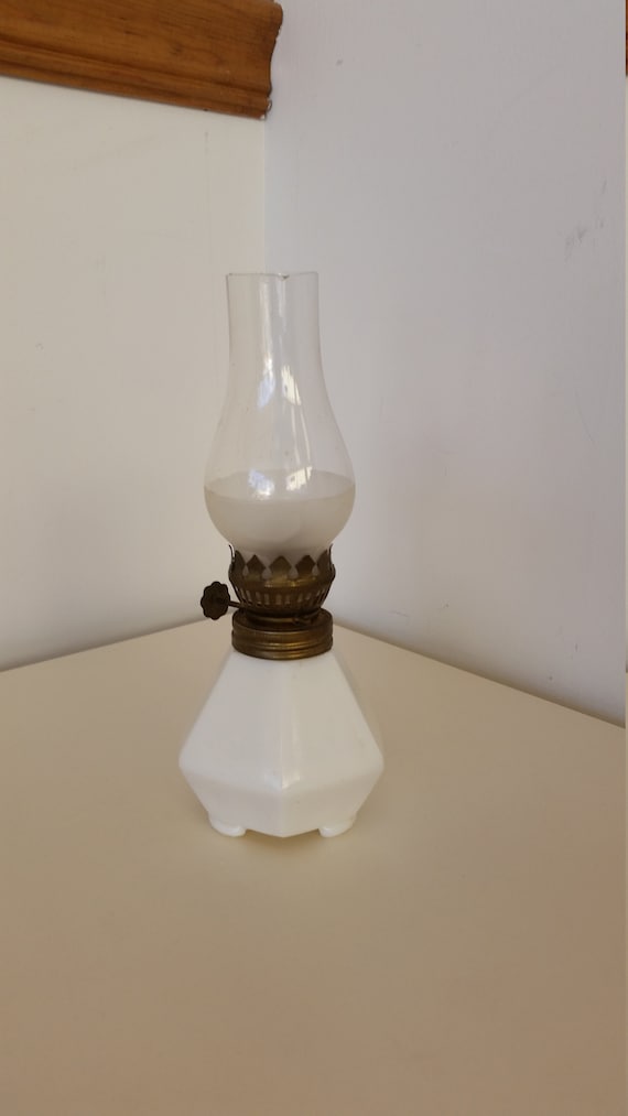 Small Decorative Oil Lamp White Base W Clear Glass Globe Etsy