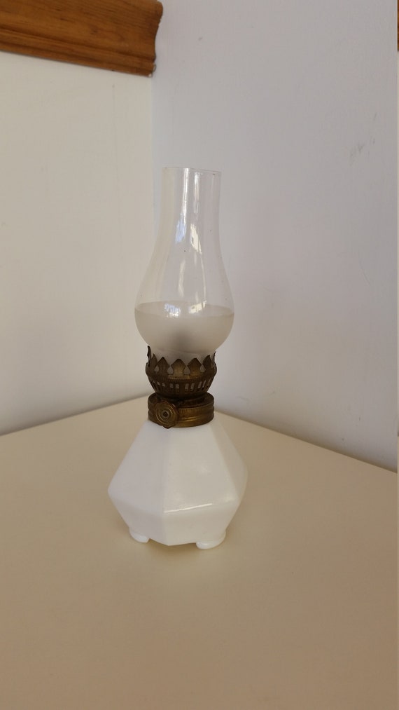 Small Decorative Oil Lamp White Base W Clear Glass Globe Etsy