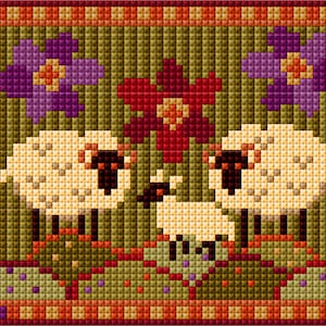 Wee Three Sheep、PDF デジタル ダウンロード、タペストリー、写真、クッション、クロスステッチ、初心者、子供の工芸品、ニードルポイント、農場、田舎
