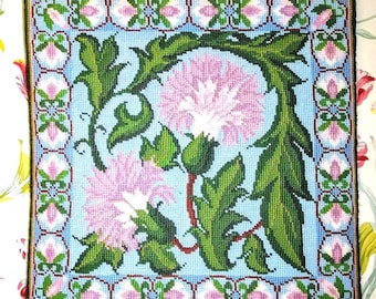 Tapestry Kit-Blue Carnation Tile, DIY Kit, Pillow, Kit, Cushion, Floral, Needlepoint, Counted, Arts and Crafts, Cross Stitch, Wall-Hanging