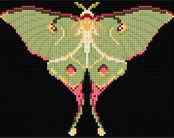 Luna Moth, Counted Cross Stitch,  Chart, Design, PDF DIGITAL DOWNLOAD, Needlepoint, Tapestry, Green, Insect, Spiritual, Embroidery, Wildlife