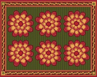 Marigold, Tapestry, Kit, Counted, Cross Stitch, Needlepoint, Cushion, Pillow, Easy,  Floral, Mother's Day, Birthday, Summer, Historical Kit