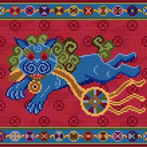 Chinesischer Löwe, Design, PDF DOWNLOAD, Tapisserie, Kreuzstich, Historisches, Nadelspitze, Kissen, Kissen, Bild, Wandbehang