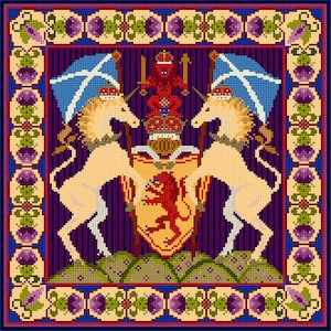 Schottisches Wappen, PDF-DOWNLOAD, Wandteppich, Vorlage, Vorlage, Vorlage, Einhorn, Saltire, Schottland, Kreuzstich, Nadelspitze, Lion Rampant,Coronation,Distel