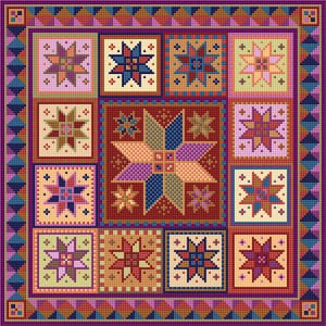 Stars Tile, PDF DIGITAL DOWNLOAD, Pattern, Chart, Design, Needlepoint, Tapestry, Counted Cross-stitch, Cushion, Bag front, Geometric, Rugs