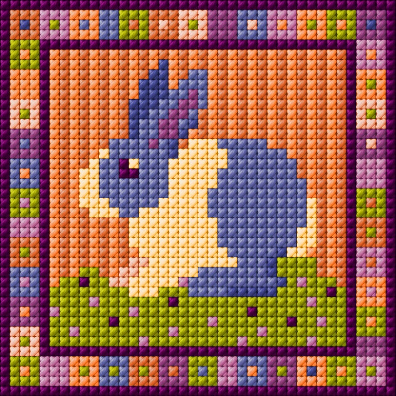 Little Bunny, Rabbit, Pink, Blue, Tapestry, Cross-stitch, Needlepoint ...