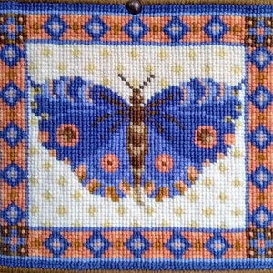 Tapestry Kit, Blue Butterfly, Needlepoint, Cushion, Butterflies, Picture, Needlework,  Counted Cross-Stitch, Insect, Nature, Small, Easy,