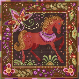 Pony, Horse, PDF, Digital Download, Tapestry, Pattern, Chart, Counted Cross Stitch, Needlepoint, Folk Art, Russian, Floral, Cushion, Picture