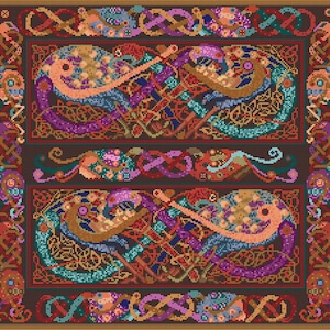 Celtic, Peacocks, Wall-hanging, PDF, Digital, Pattern, Chart, Counted Cross Stitch, Tapestry, Needlepoint, Scottish, Book of Kells, Pillow