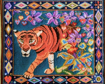 Tapestry Kit - Tiger, Cushion, Pillow, Needlepoint,  Counted Cross Stitch, Wild Animals, Cats, Embroidery, Stool, Hearts, Tropical, Jungle