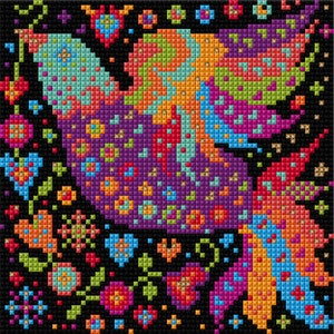 Mexican Bird, PDF DIGITAL DOWNLOAD, Tapestry, Needlepoint, Counted Cross-stitch, Mexico, Folk Art, Vibrant, Chart, Design, Pattern, Wildlife