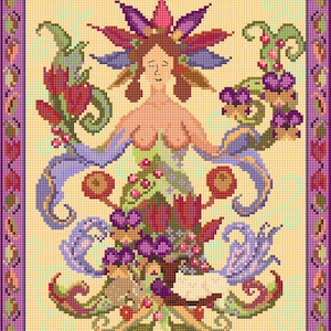 Tapestry, Goddess, Spring, PDF, DIGITAL DOWNLOAD, Floral, Counted Cross Stitch, Needlepoint, Traditional, Scottish, Picture, Cushion, Chart