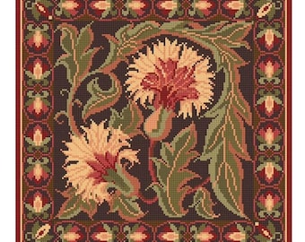 Tapestry Kit - Autumn Carnation, Cushion,  Pillow, Counted Cross Stitch, Floral  Needlepoint Kit, Arts and Crafts, Dramatic, Scottish, Easy