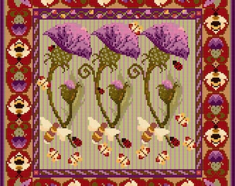 Tapestry Kit - Thistle and Bee, Cushion, Wall-hanging, Pillow, Picture,  Needlepoint, Counted Cross Stitch, Floral, Art Nouveau Style Kit