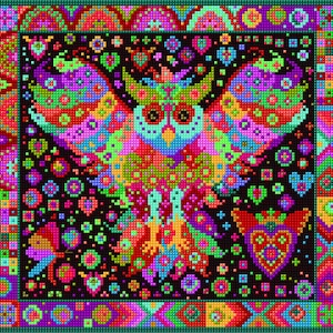 メキシコのフクロウ、PDF デジタルダウンロード、パターンチャート、タペストリー、ニードルポイント、クロスステッチ、ビーズ、モザイク、フォークアート、メキシコ、鳥