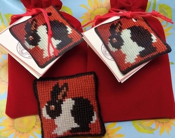 Tapestry Mini-kit - Dutch Rabbit, DIY Pin-cushion Kit, Picture, Kid's Crafts, Easy, Counted Cross Stitch, Bunny, Needlepoint, Pets, Animals