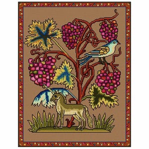Needlepoint Kit-Unicorn and Vine, Petit Point, Kit, Traditional, Tapestry, Counted, Historical Needlework, Fire Screen, Traquair, Unicorn