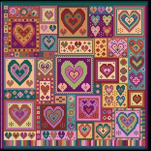 Little Hearts, Patchwork, Tapestry Kit, Needlepoint, Cushion, Pillow, Craft, Charted, Counted Cross Stitch, For Mum, Bag Front, Embroidery