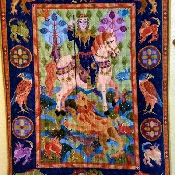 Lion Hunt, Tapestry, Kit,wall-hanging, Charted, Counted Cross Stitch,  Needlepoint, Medieval Hunting Scene, Footstool, Historical, Home -   Finland