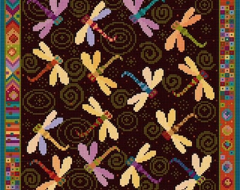 Tapestry Kit - Dragonfly Dance, Embroidery, Beads, Pillow, Cushion, Dragonflies, Picture, Counted Cross Stitch, Needlepoint, Insect, Nature