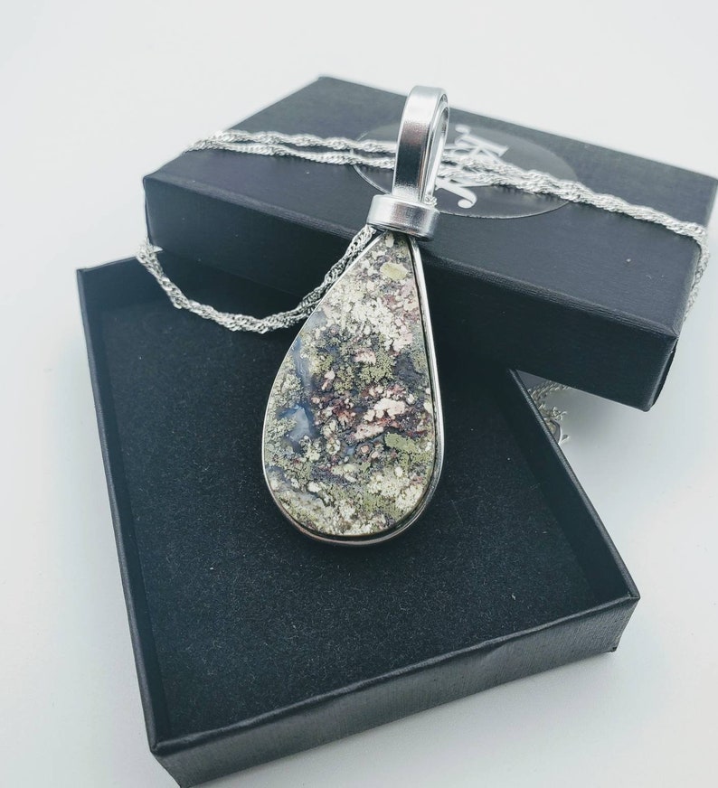 Moss agate crystal necklace natural handmade healing gemstone | Etsy