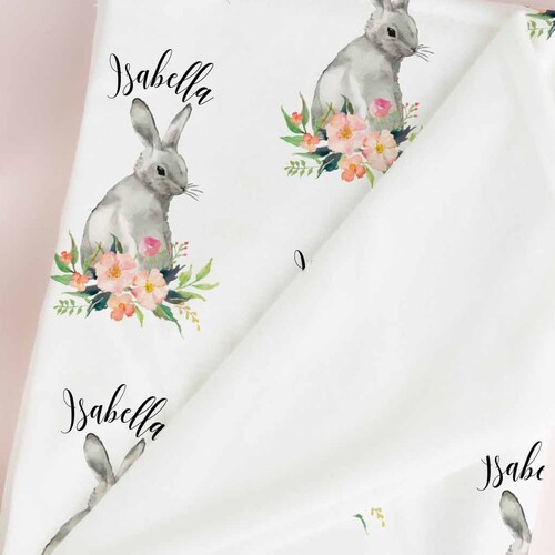 Bunny Name Blanket Baby Bunny Swaddle Blanket Personalized Etsy