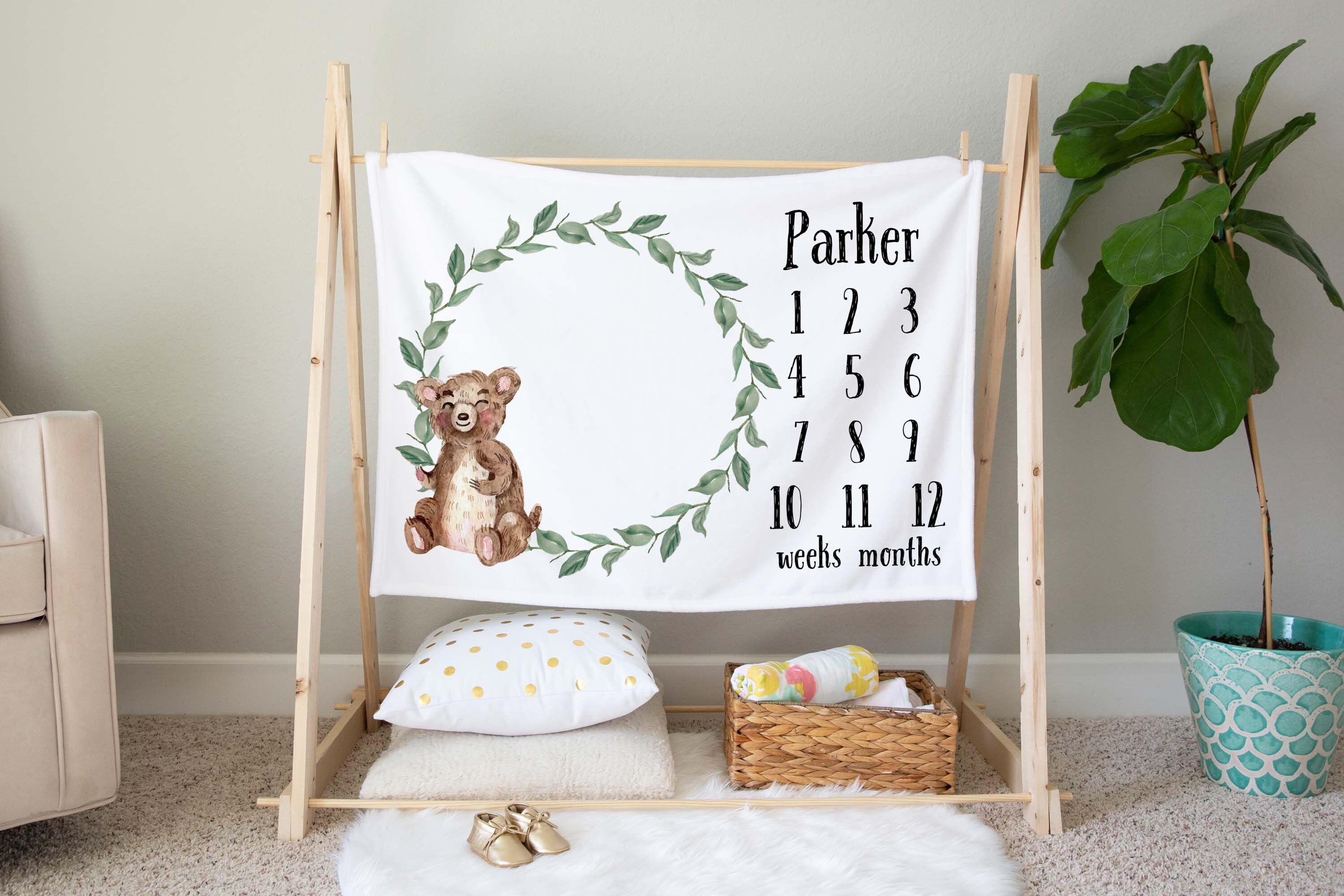 Boy Milestone Baby Blanket Teddy Bear Baby Blanket Baby Etsy