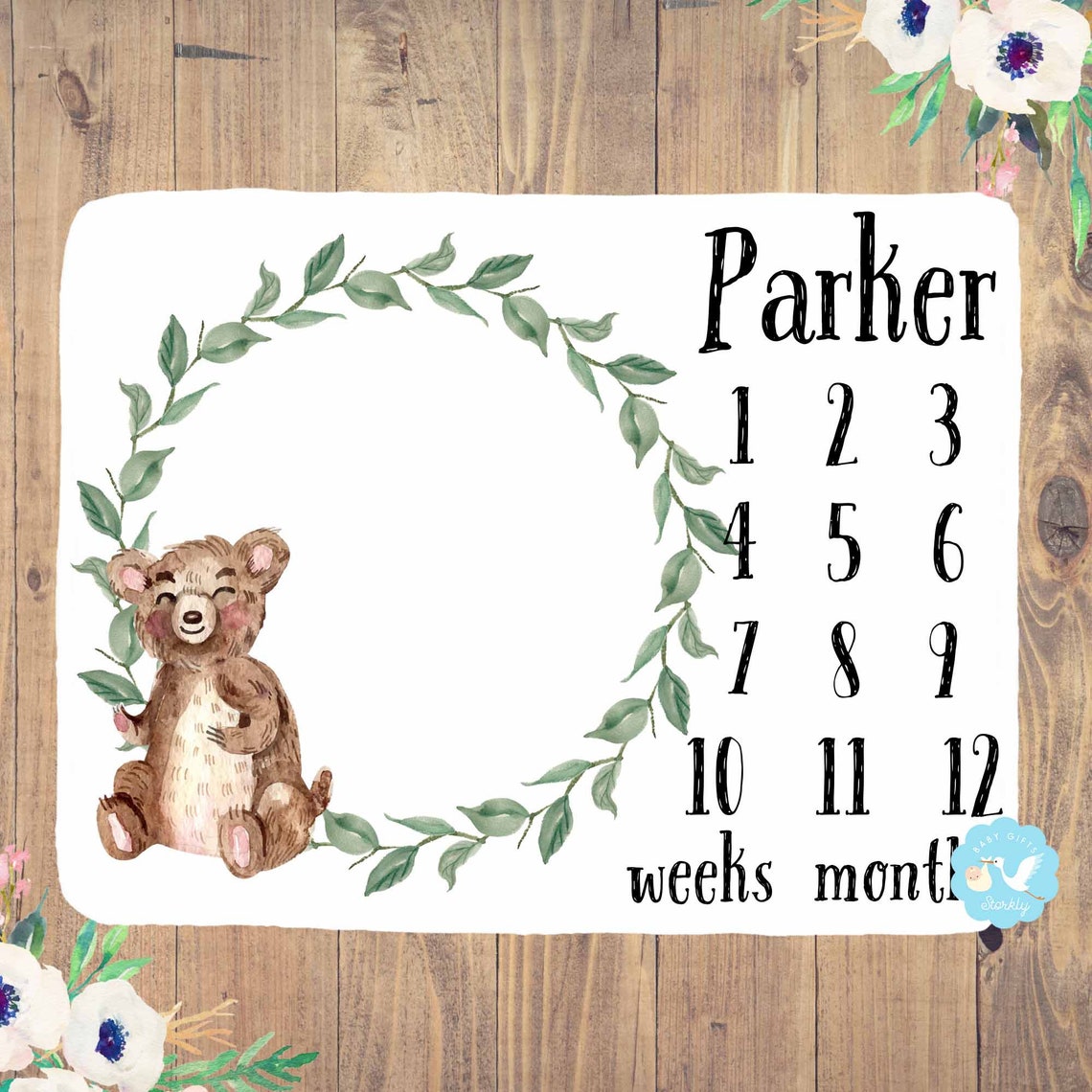 Boy Milestone Baby Blanket Teddy Bear Baby Blanket Baby Etsy