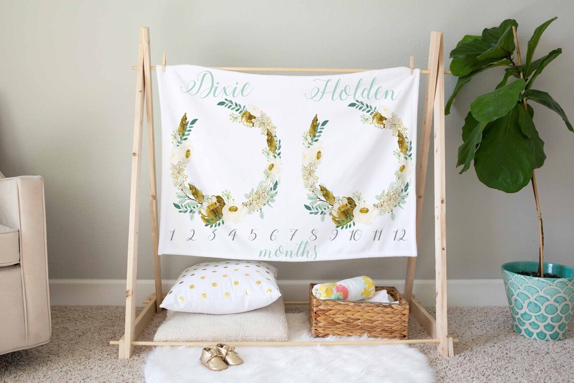 Twins Milestone Baby Blanket Twins Baby Blanket Twins Baby Etsy
