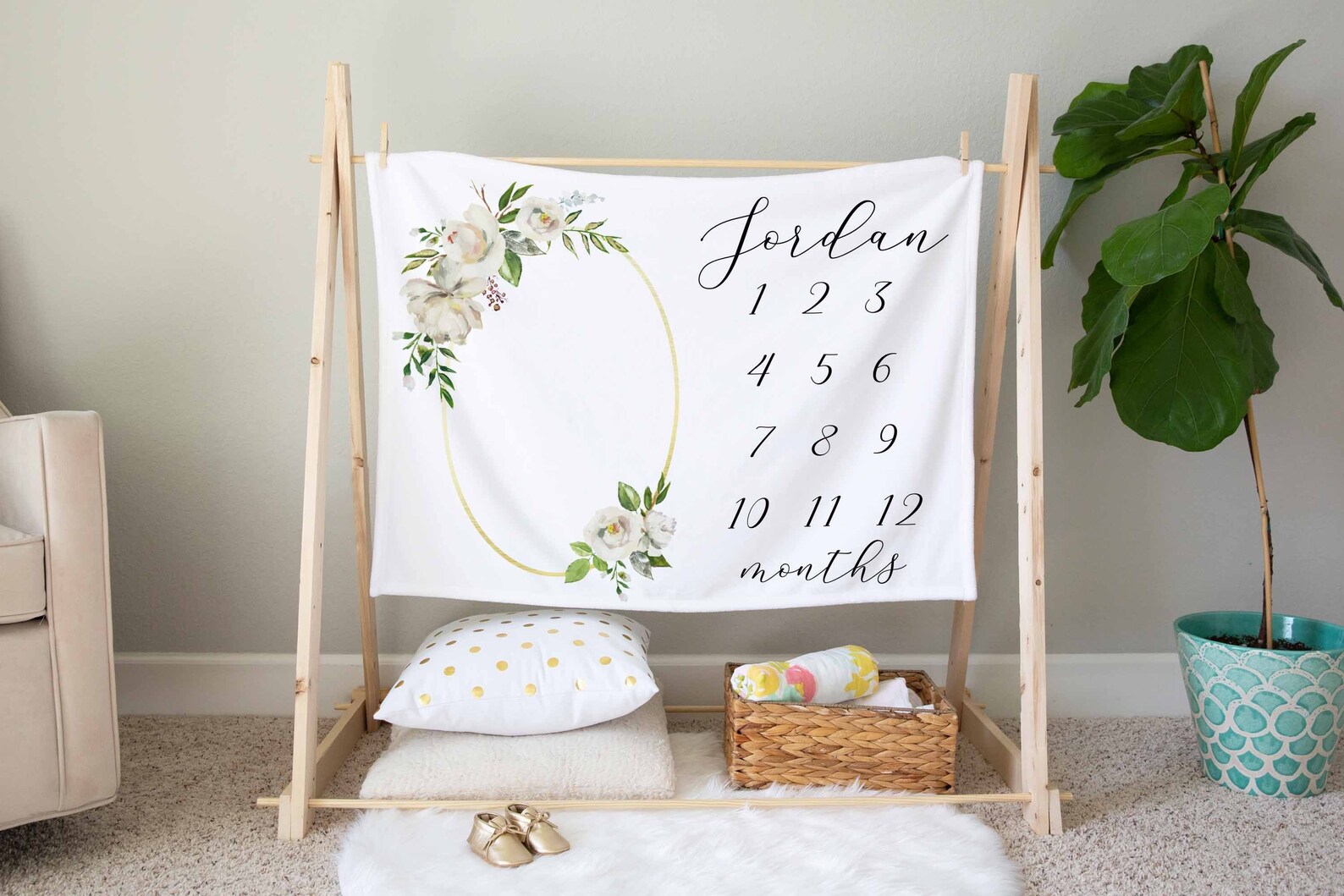 Floral Frame Milestone Blanket Baby Girl Milestone Blanket Etsy