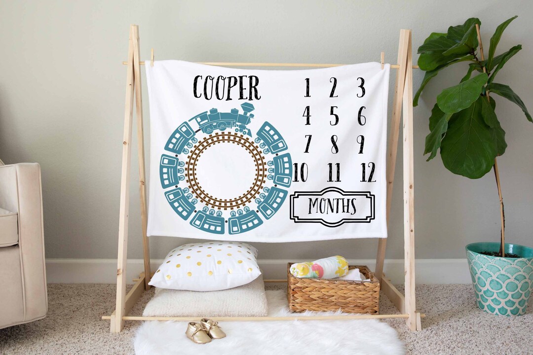 Train Milestone Blanket Personalized Baby Blanket Train Etsy