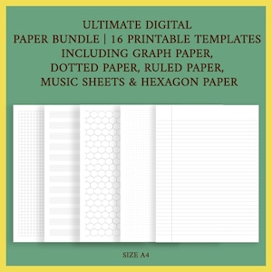Ultimatives Digital Paper Bundle | 16 druckbare Vorlagen, einschließlich Millimeterpapier, gepunktetes Papier, Liniertes Papier, Notenblätter & Hexagon-Papier