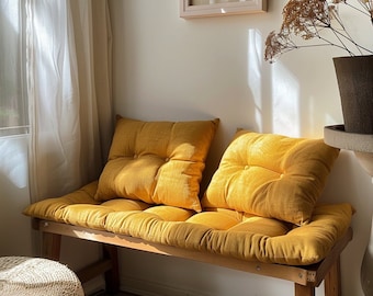 Bench cushion in linen in custom size,  natural Window seat cushions, Custom Chair seat pad with removable cover