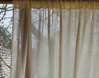 Sheer Linen Curtains, 100% linen Extra Long Curtains, Linen Curtains with rod pocket, yellow PREWASHED Sheer window panel