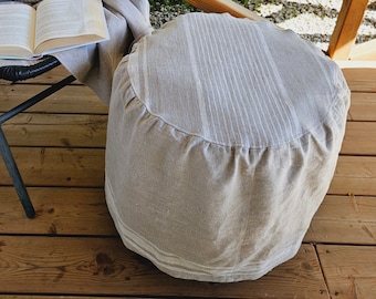 Linen Ottoman slipcover in custom size ROUND, natural cover Custom ikea linen cover cube slip cover for bench pouf sofa cover customsize