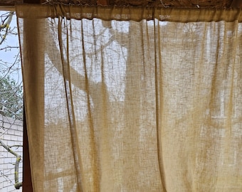 Sheer Linen Curtains, 100% linen Extra Long Curtains, Linen Curtains with rod pocket, yellow PREWASHED Sheer window panel