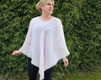 Leinen-Poncho in 40 Farben, Leinen-Gaze-Poncho aus leichtem Leinen, Sommer-Urlaubsoutfit Einheitsgröße, Geschenk für Mutter und Frau