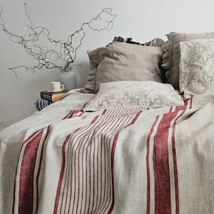 French linen Blanket, flax Bedspread - heavy weight huckaback linen bed cover - provence cottage coutrystyle Throw 100% Linen