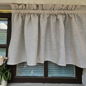 Natuurlijk linnen cafégordijnen in aangepast formaat in strepen, aangepast formaat boerderij raampaneel, woonkamer café keuken gordijn volant