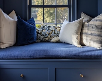Bench cushion in linen in custom size,  natural Window seat cushions, Custom Chair seat pad with removable cover