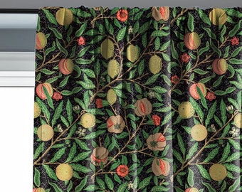 William Morris Curtain Panel Pomegranate, Floral Botanical Blue Print Curtain Panels,  Victorian Art and Crafts Curtains for living room