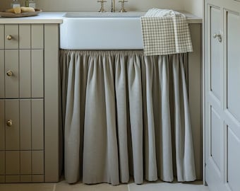 Linen Valance natural Farmhouse Pure linen window treatment - Living room Cafe Kitchen window panel -  farmhouse sink curtains