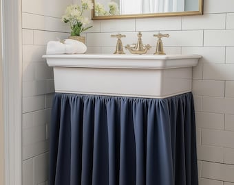 Custom Sink Skirt with velcro - Handmade Sink or Fireplace Curtain - Custom Sizes Linen Valance farmhouse sink curtains